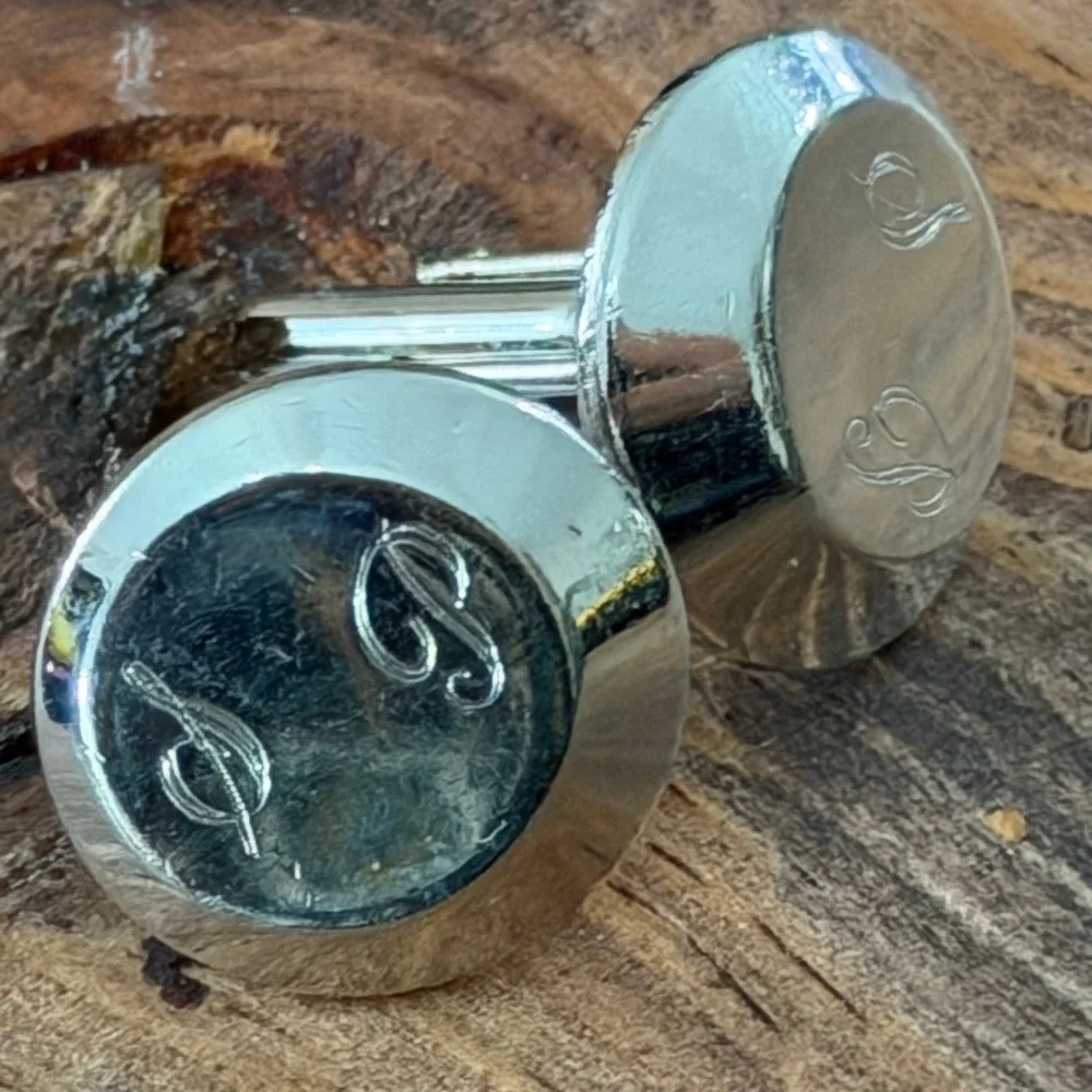 Swank Vintage Silver Tone Rnd Engraved SP Initial Monogram Cufflinks Toggle/Back